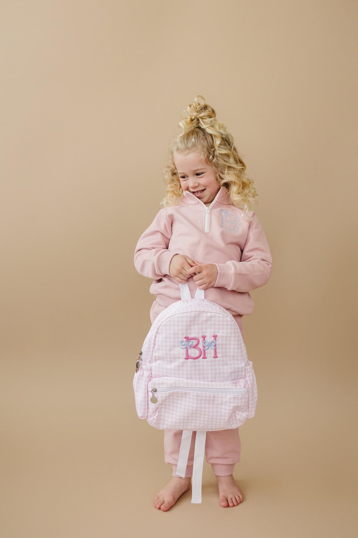 Custom Embroidered Gingham Toddler Backpack - Pink