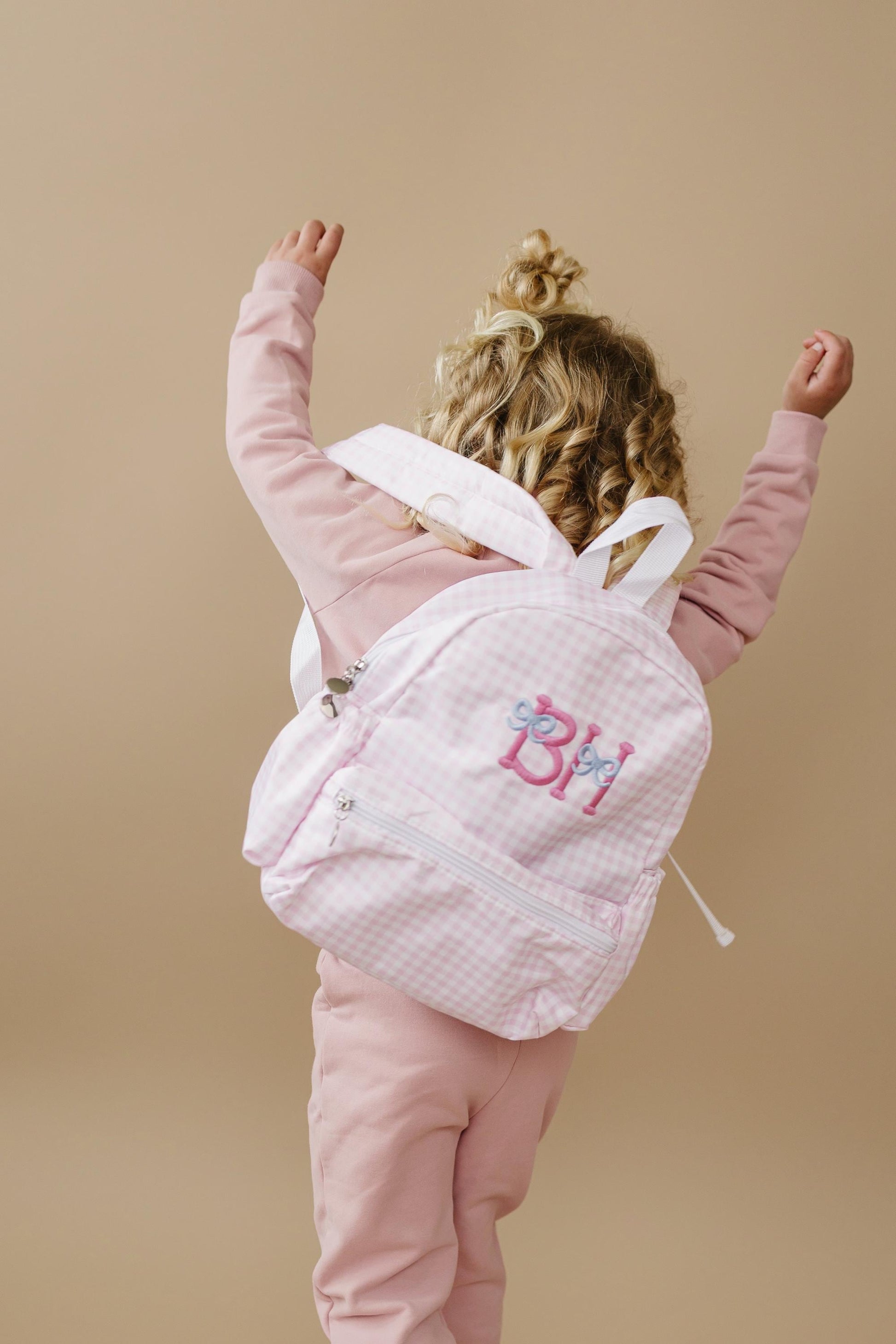 Custom Embroidered Gingham Toddler Backpack - Pink