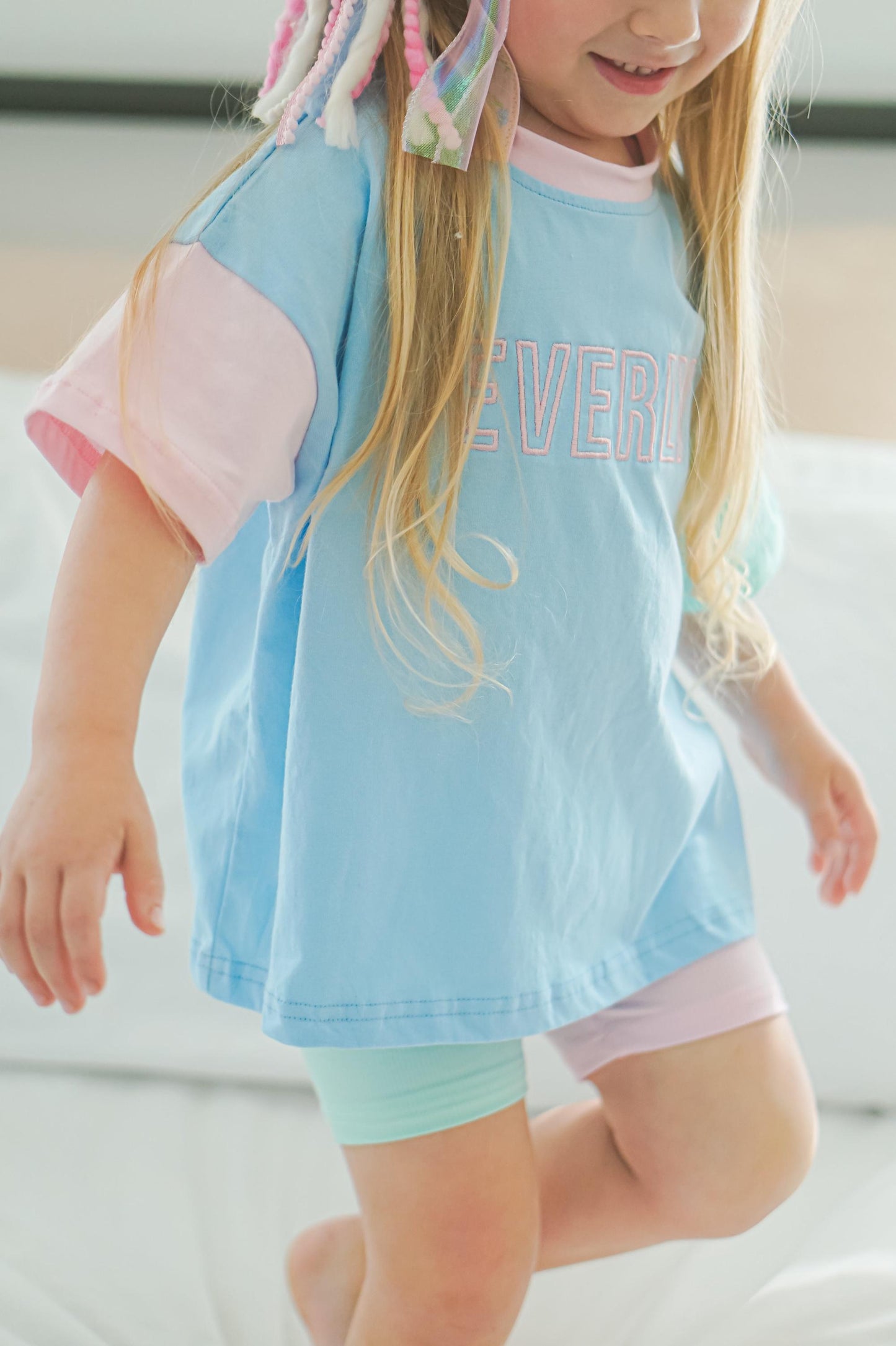 Custom Embroidered Colorblock Tee and Biker Shorts Set