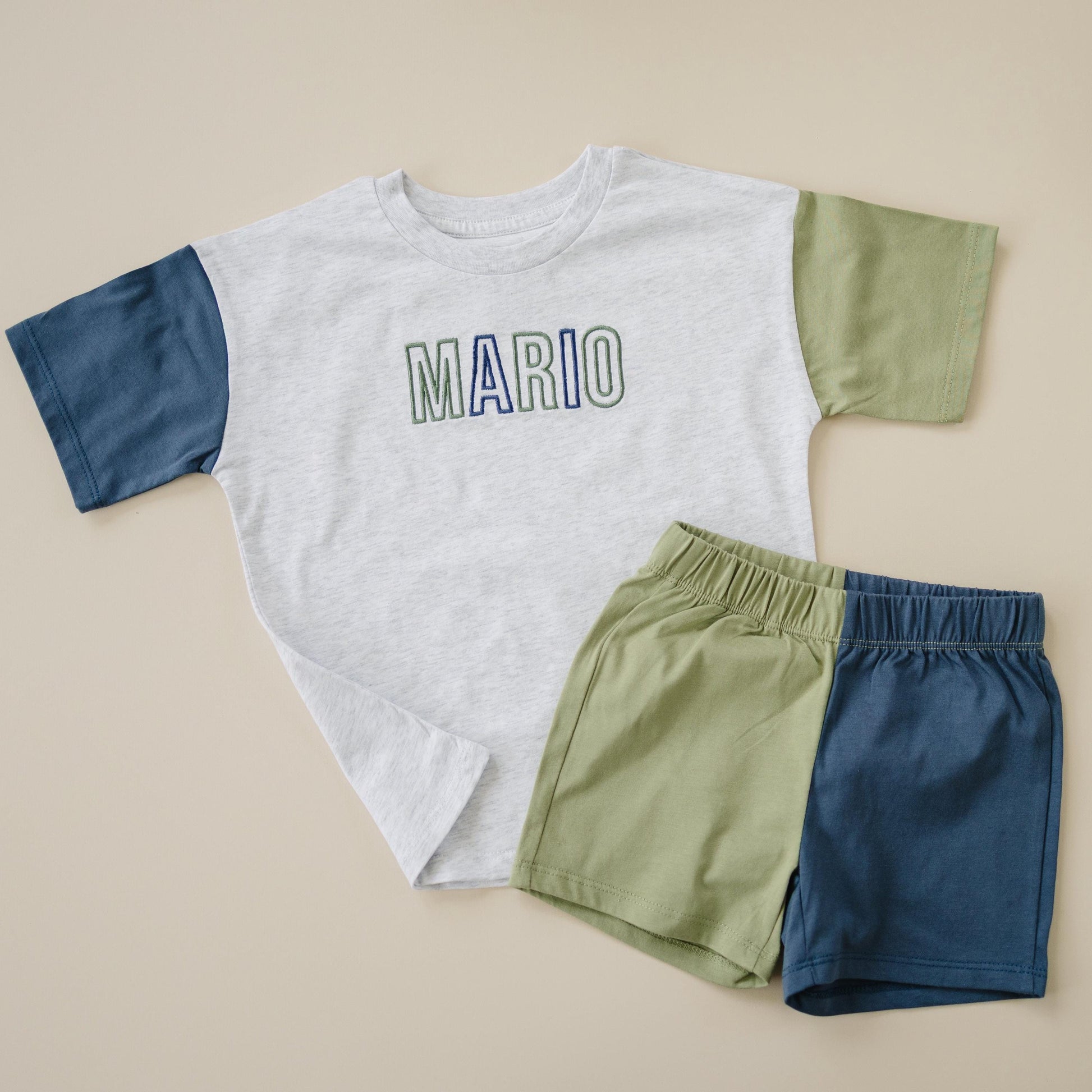 Custom Embroidery Colorblock Oversized Tee and Shorts Set