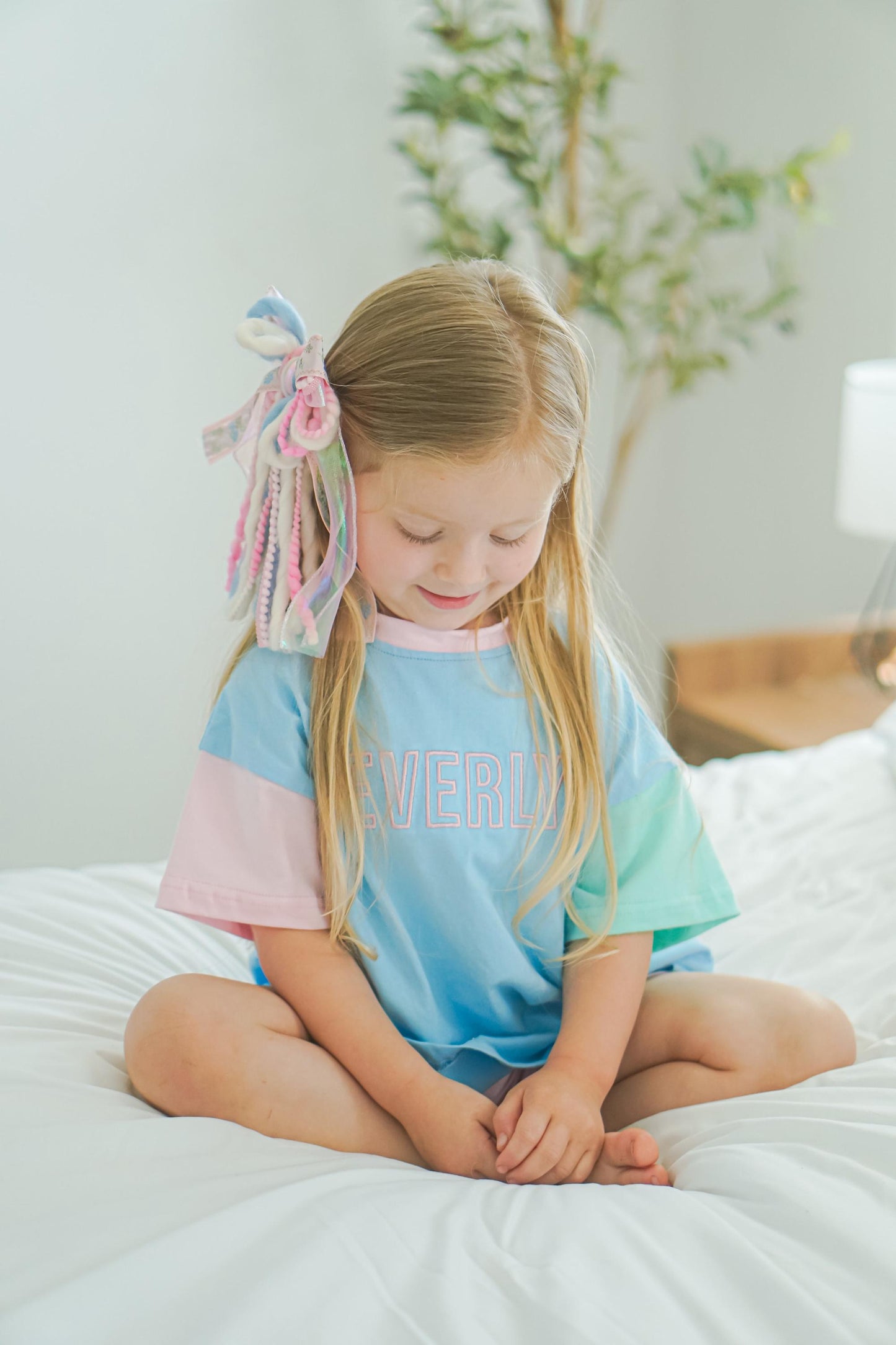 Custom Embroidered Colorblock Tee and Biker Shorts Set