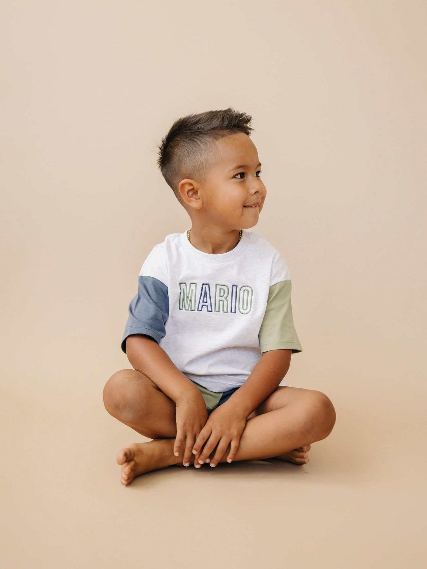 Custom Embroidery Colorblock Oversized Tee and Shorts Set