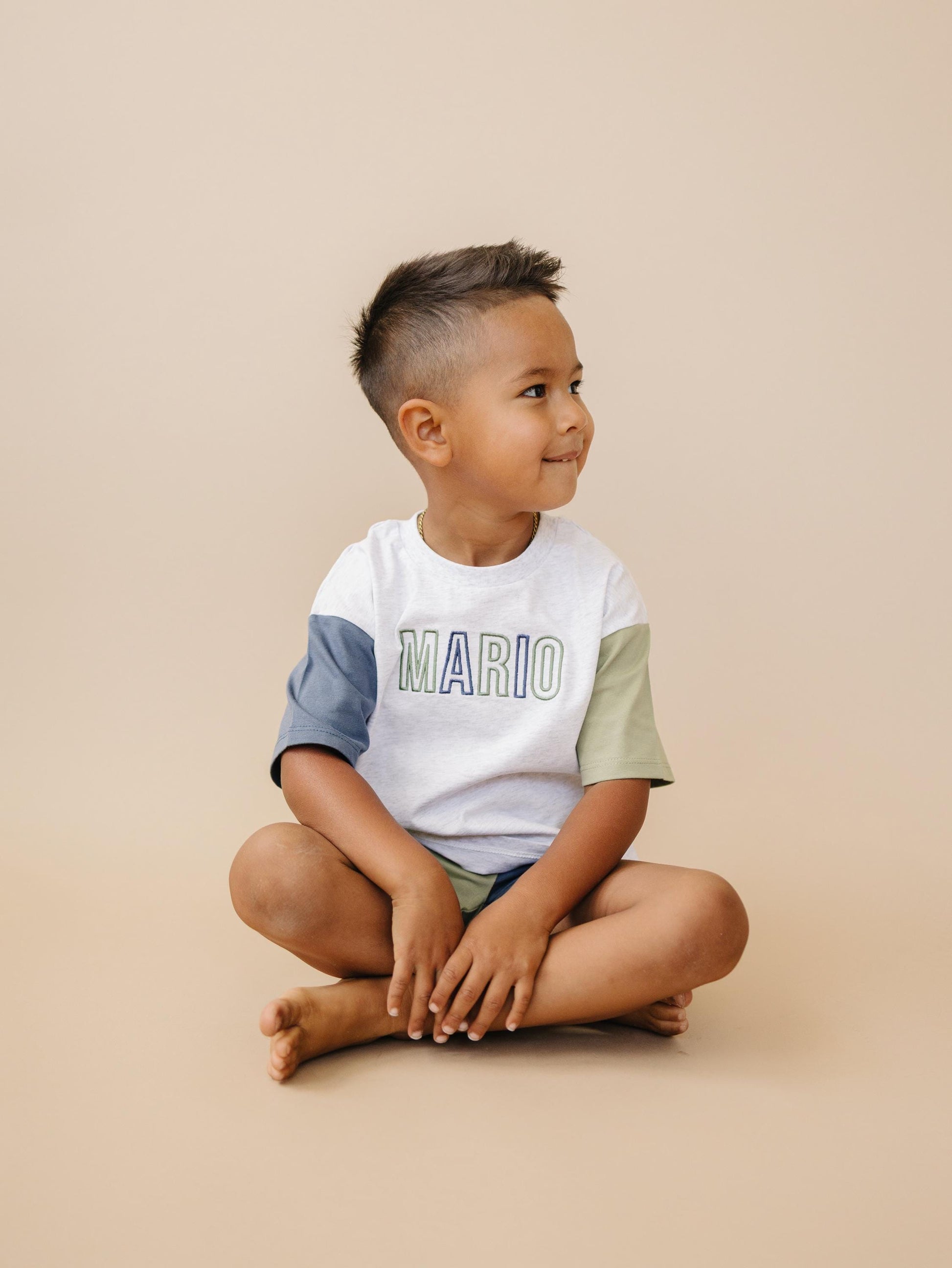 Custom Embroidery Colorblock Oversized Tee and Shorts Set