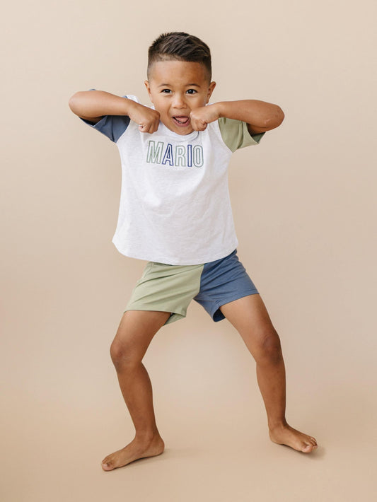 Custom Embroidery Colorblock Oversized Tee and Shorts Set