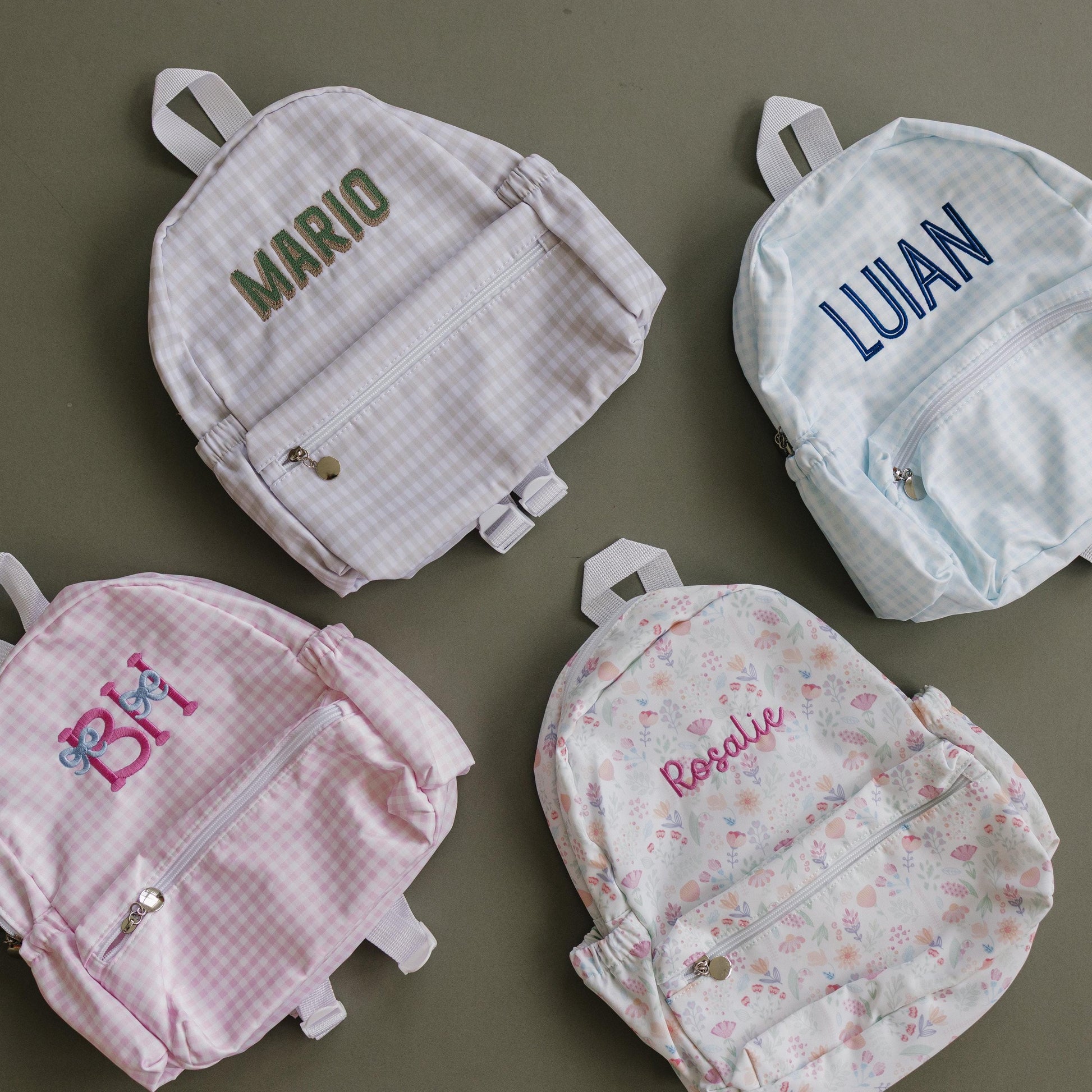 Custom Embroidered Gingham Toddler Backpack - Blue