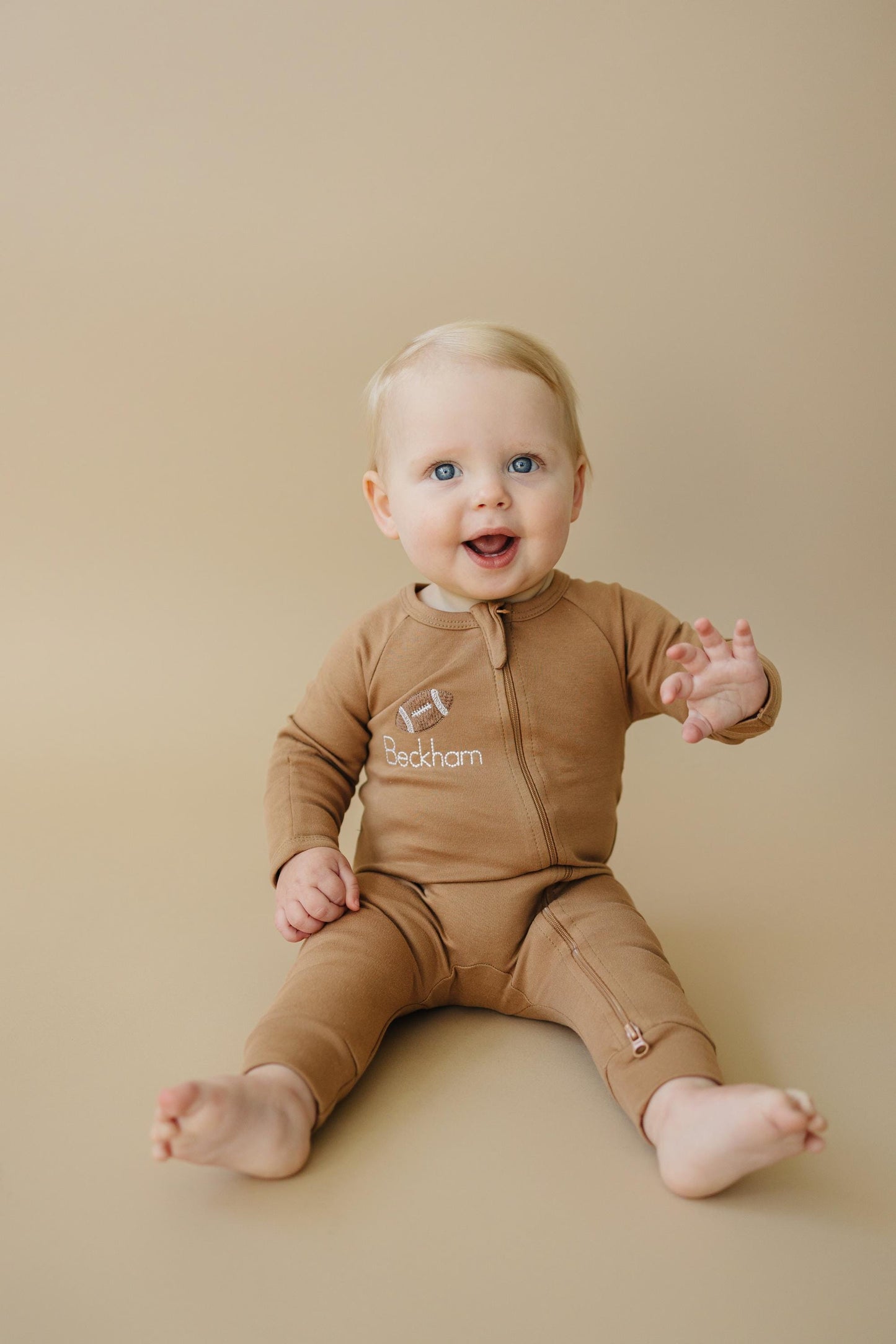 Custom Embroidered Organic Cotton Romper - Football Embroidery