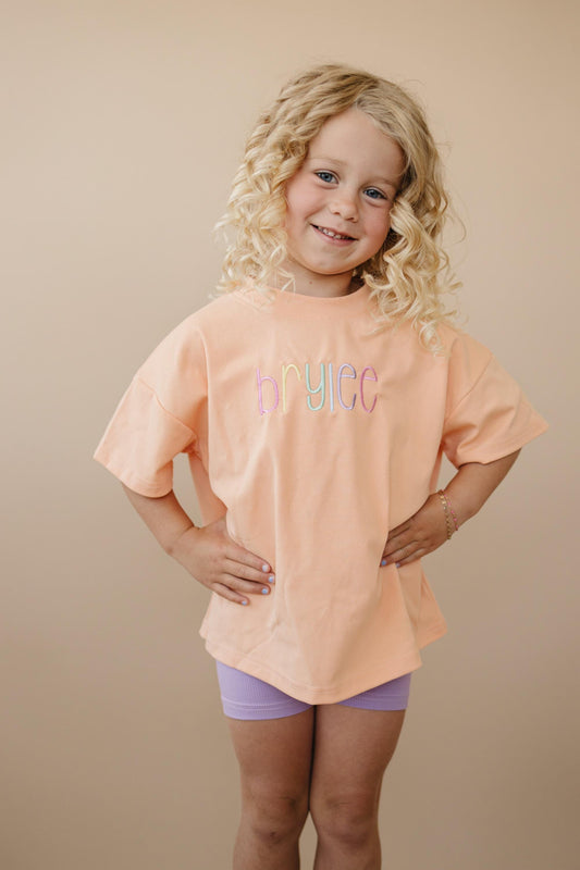 Custom Embroidered Oversized Tee or T-Shirt Romper - Creamsicle