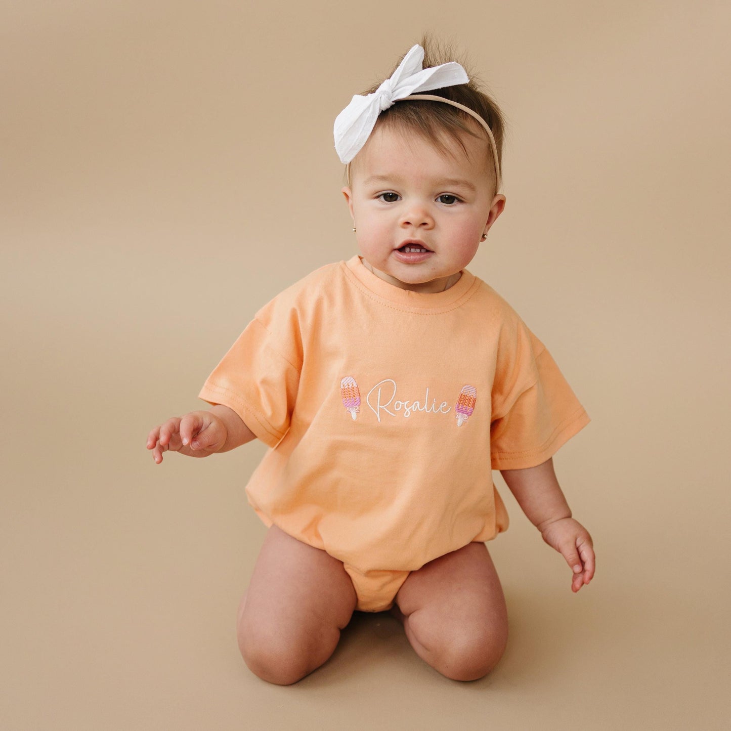Custom Embroidered Oversized Tee or T-Shirt Romper - Creamsicle