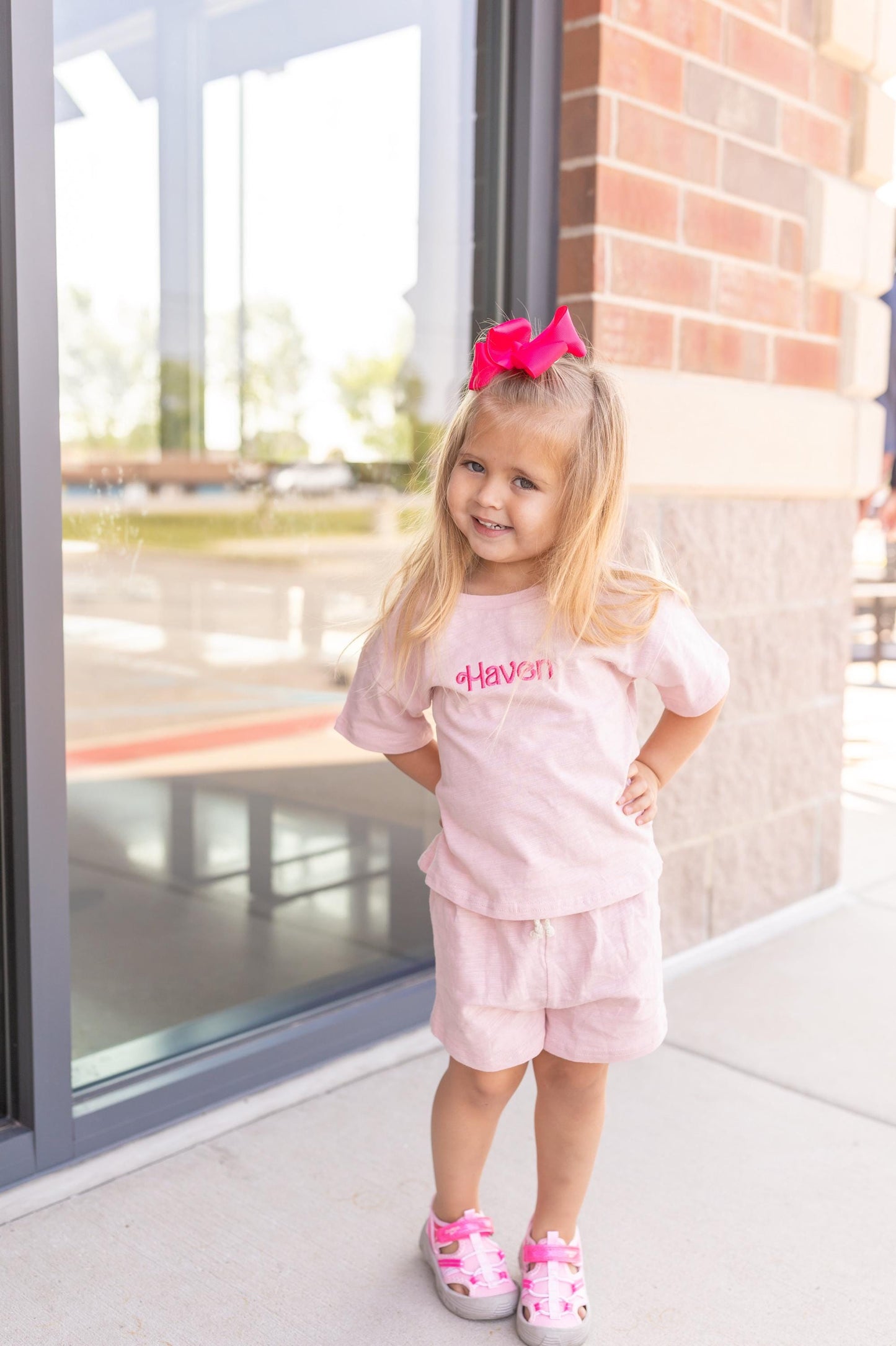 Custom Embroidered Organic Cotton Shorts Set - Pink
