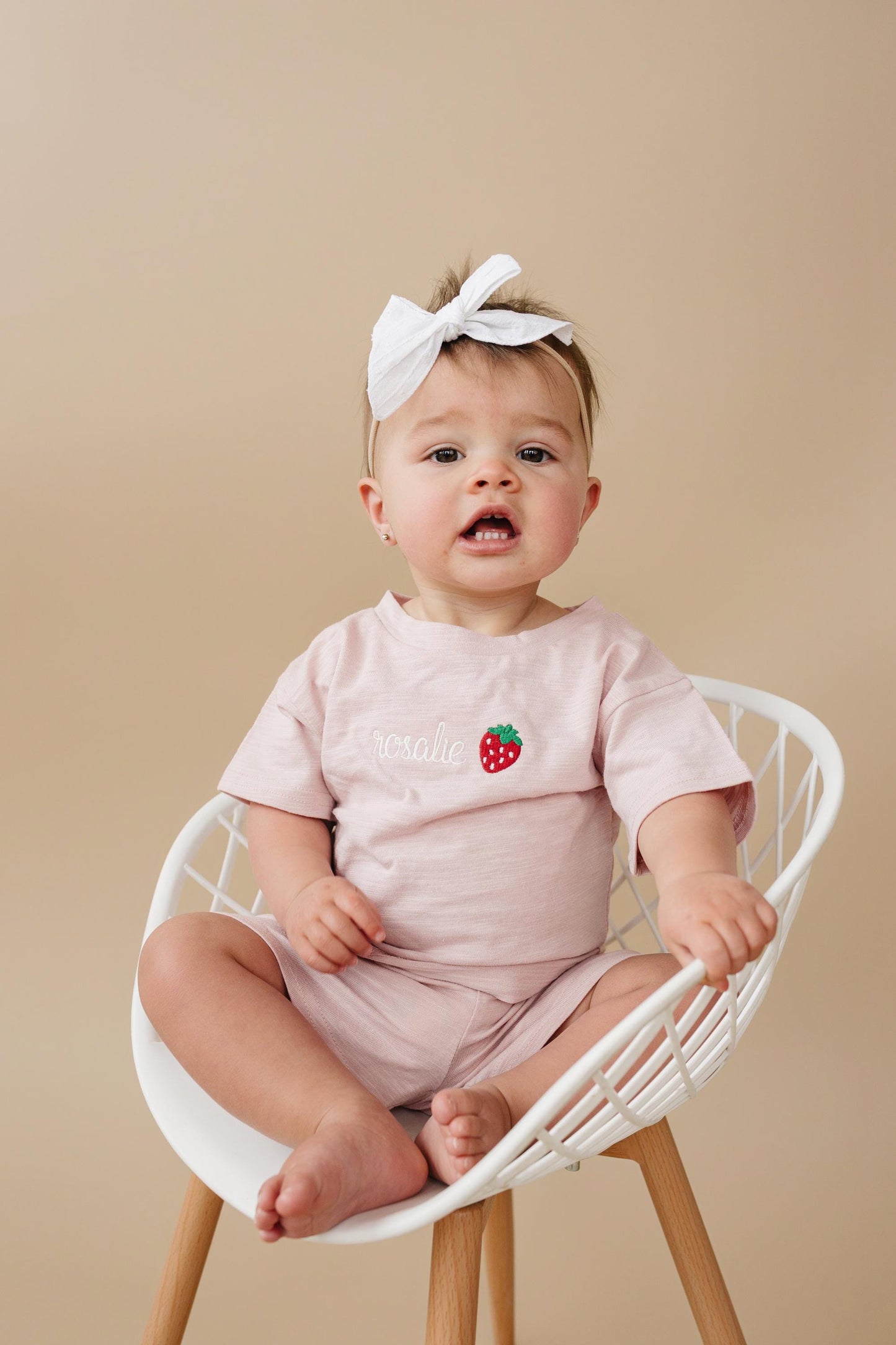 Custom Embroidered Organic Cotton Shorts Set - Pink