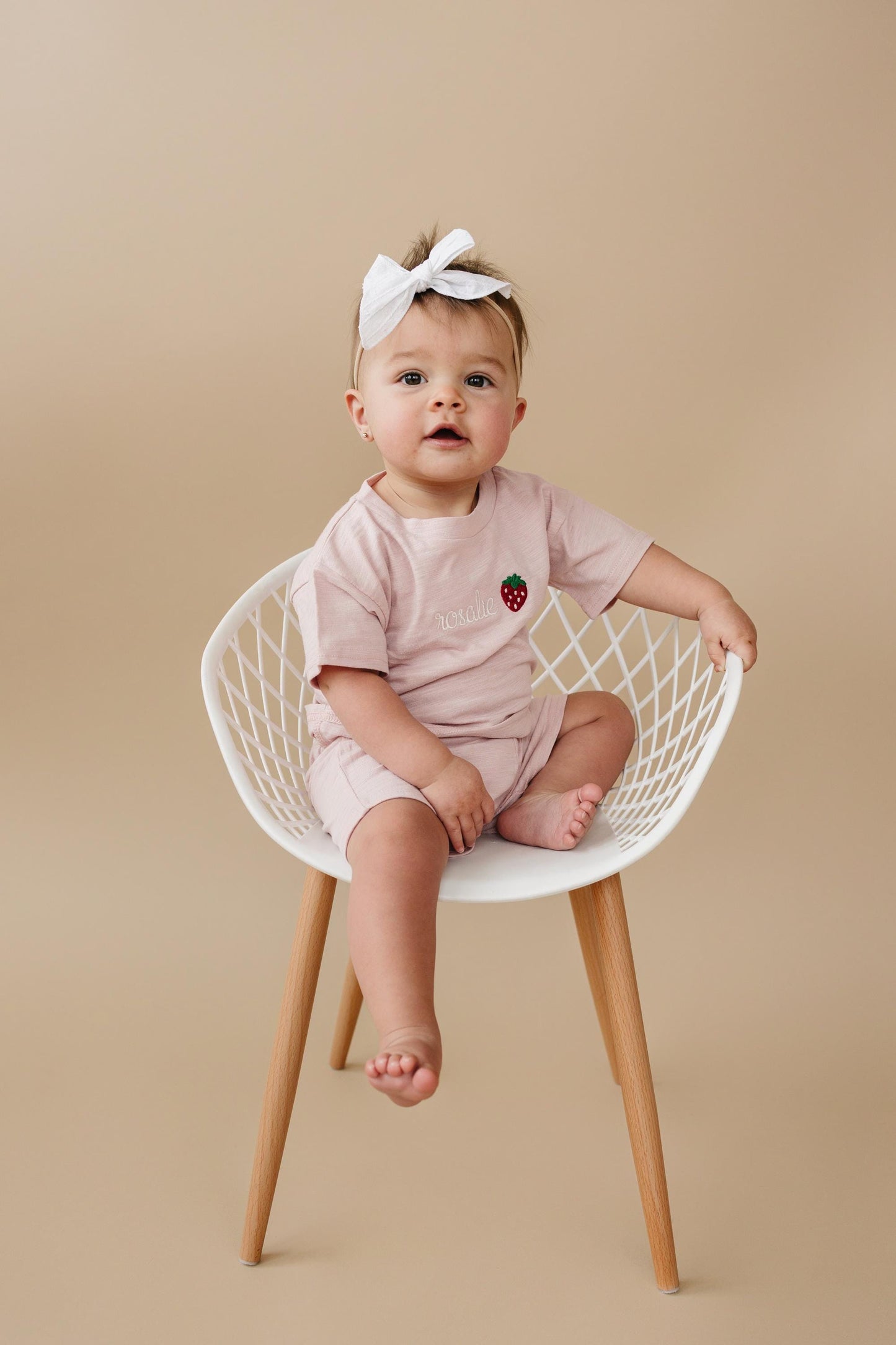 Custom Embroidered Organic Cotton Shorts Set - Pink