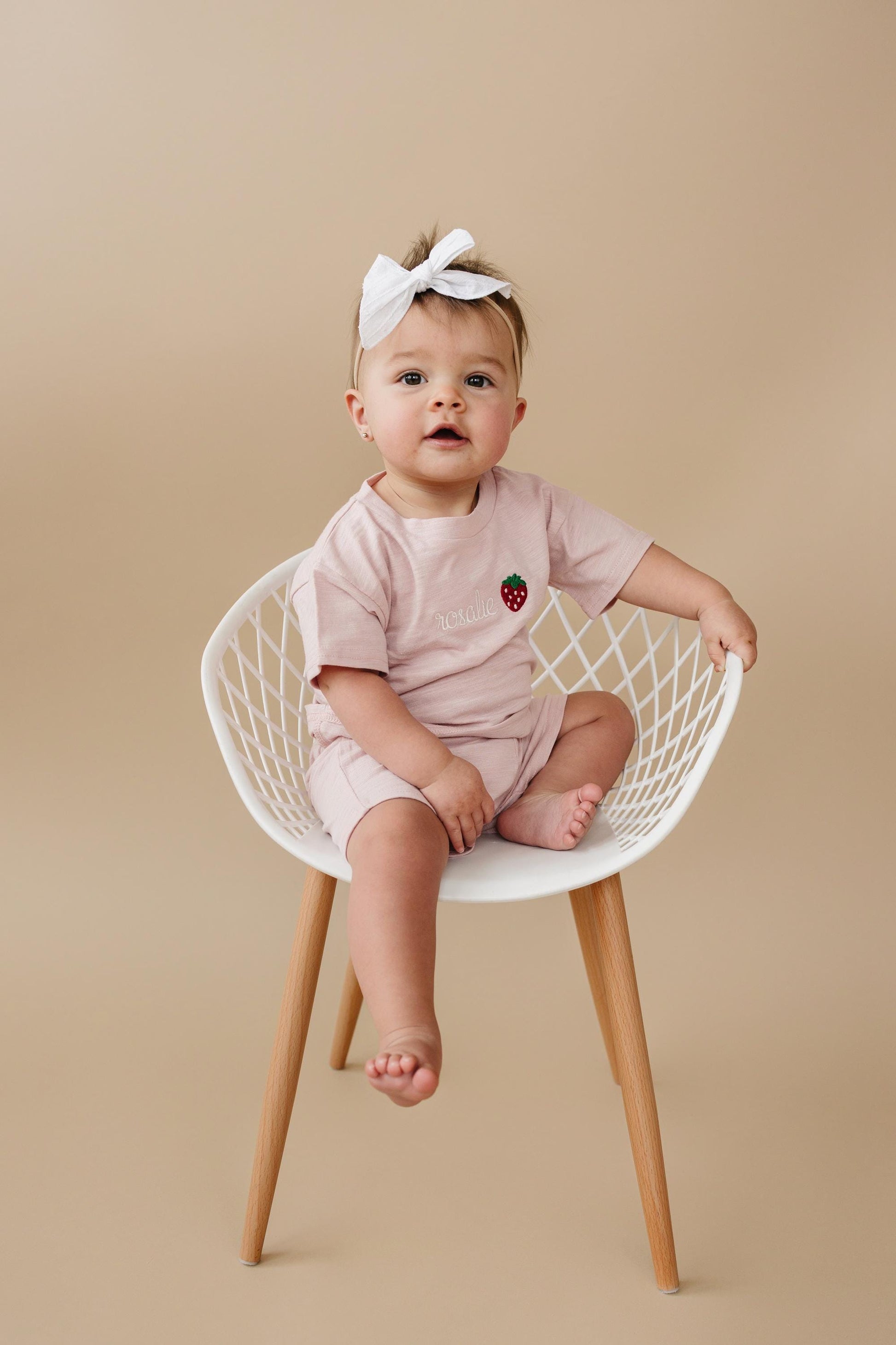 Custom Embroidered Organic Cotton Shorts Set - Pink