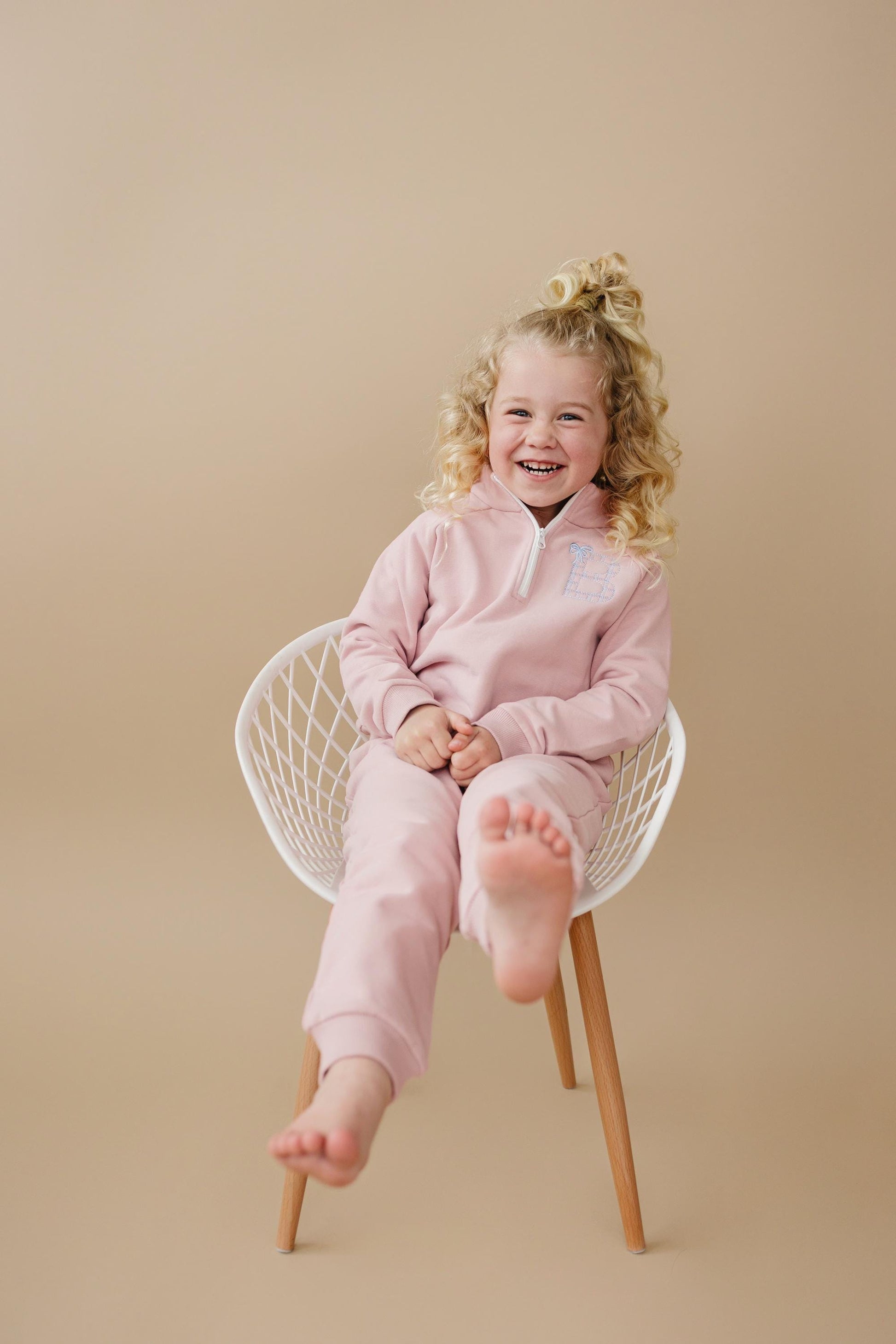 Custom Embroidered Organic Cotton Quarter Zip Set - Pink