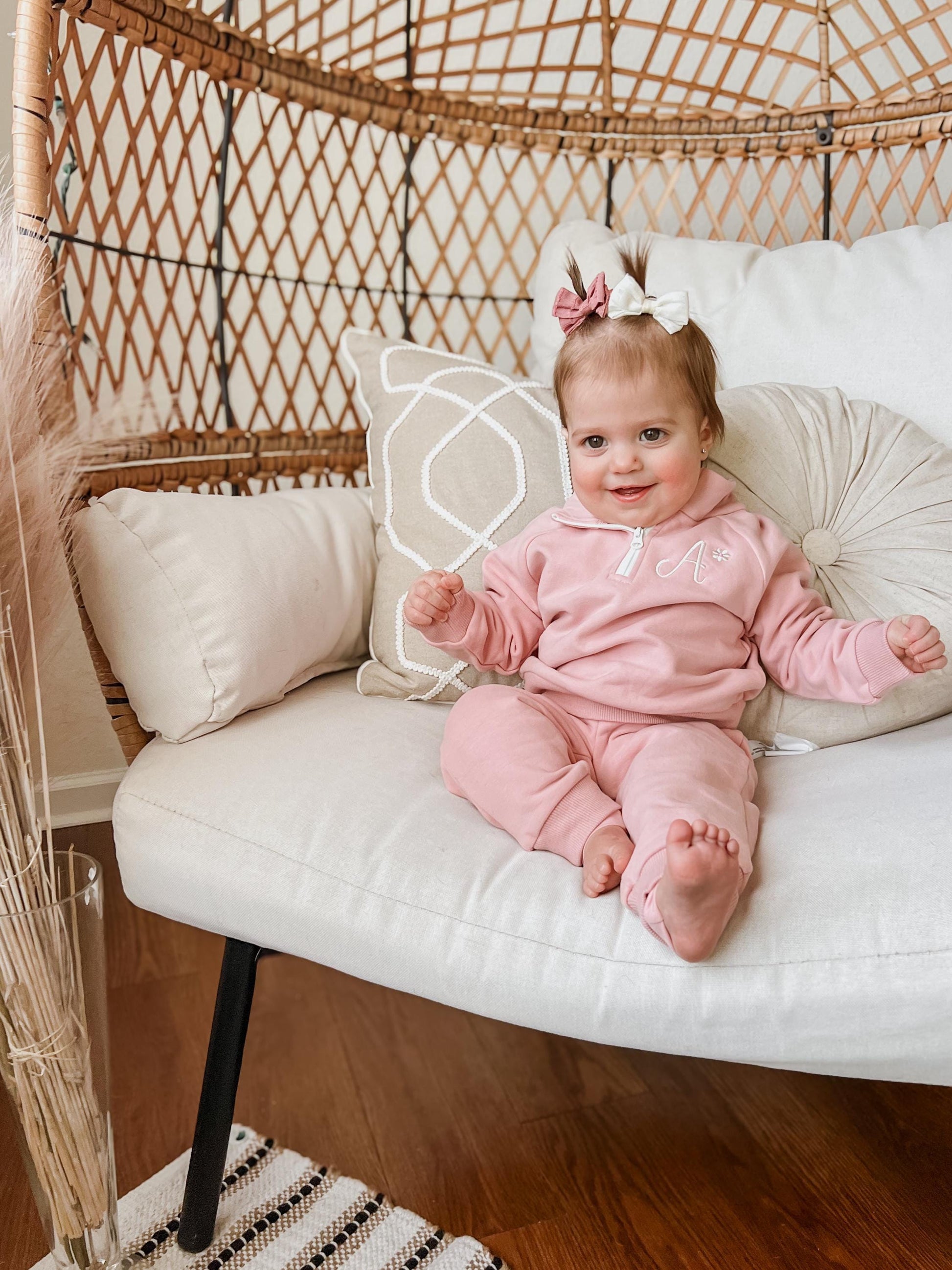 Custom Embroidered Organic Cotton Quarter Zip Set - Pink