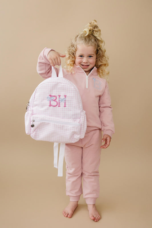 Custom Embroidered Gingham Toddler Backpack - Pink