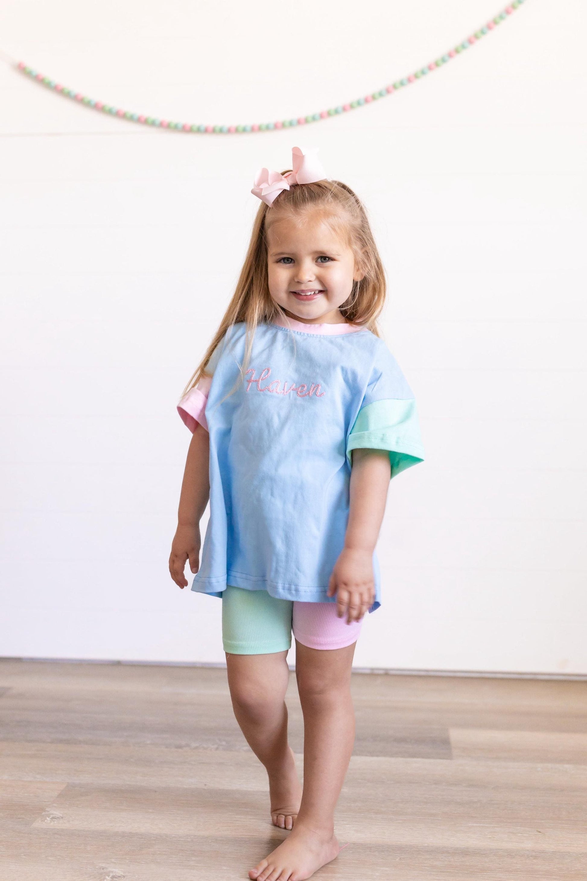 Custom Embroidered Colorblock Tee and Biker Shorts Set