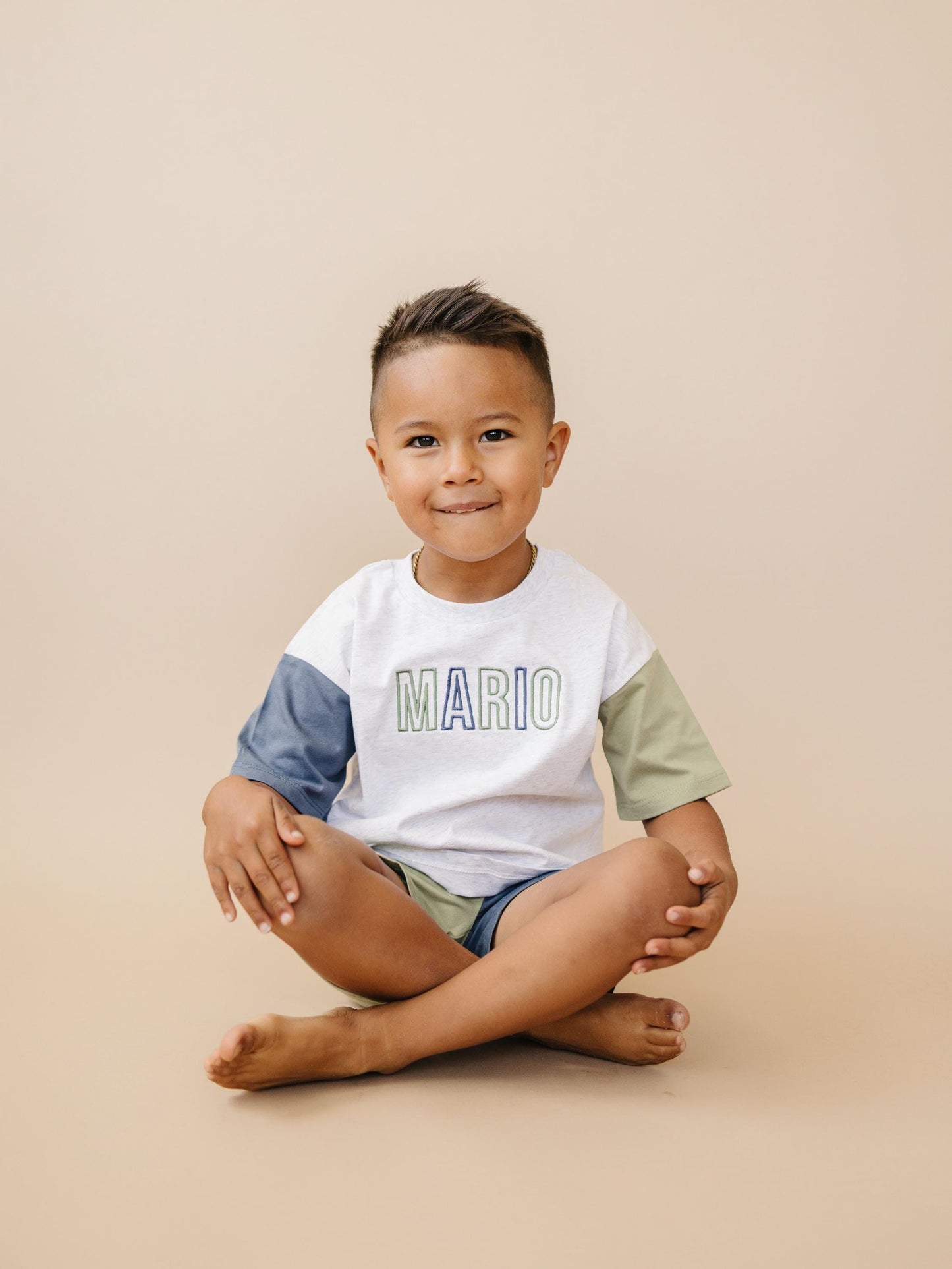 Custom Embroidery Colorblock Oversized Tee and Shorts Set