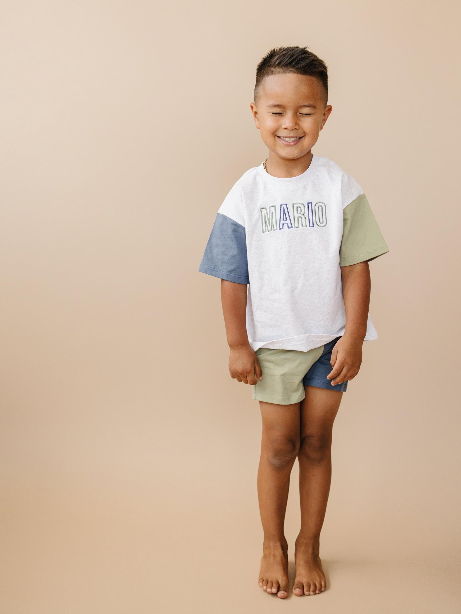 Custom Embroidery Colorblock Oversized Tee and Shorts Set