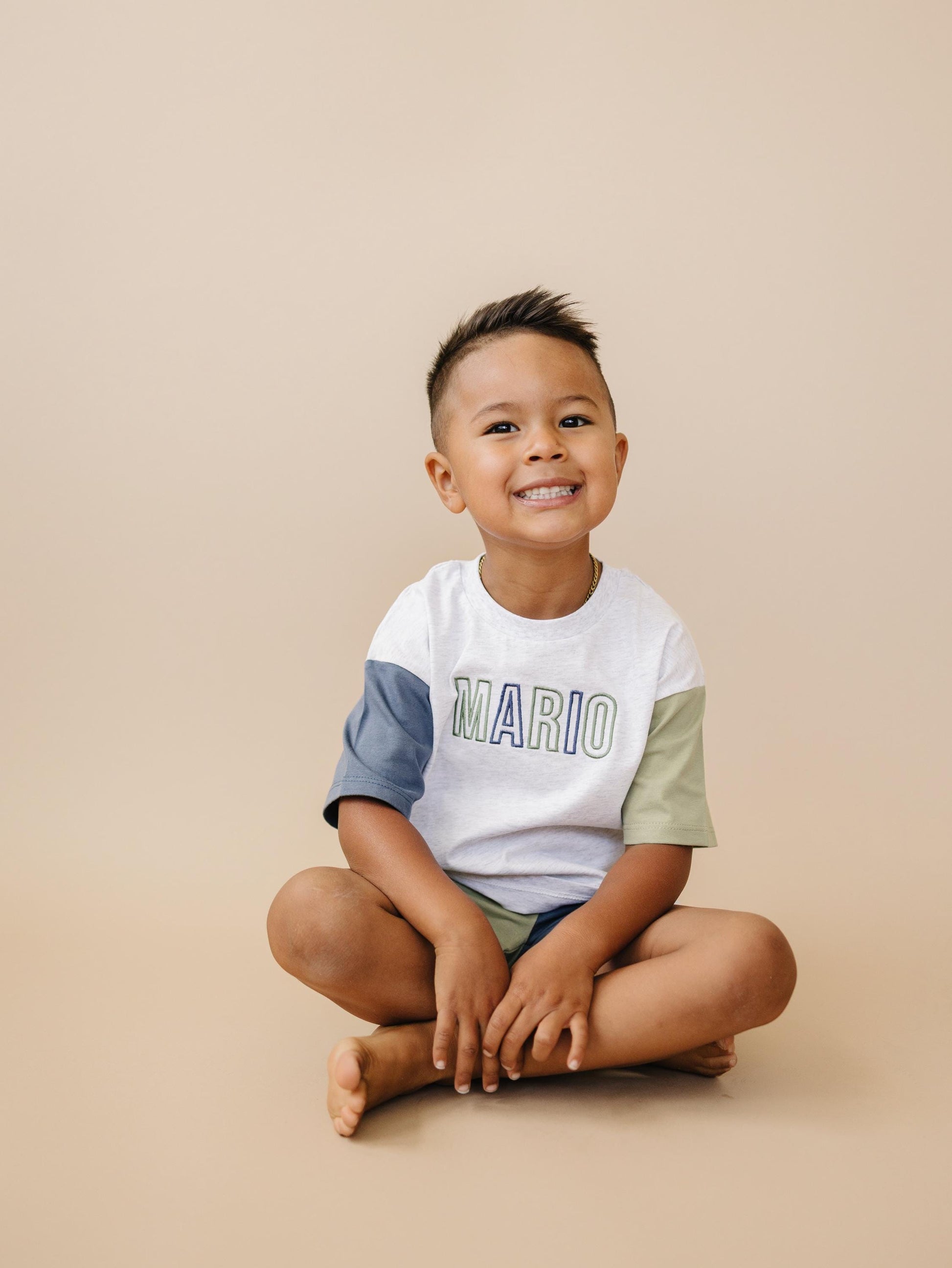 Custom Embroidery Colorblock Oversized Tee and Shorts Set