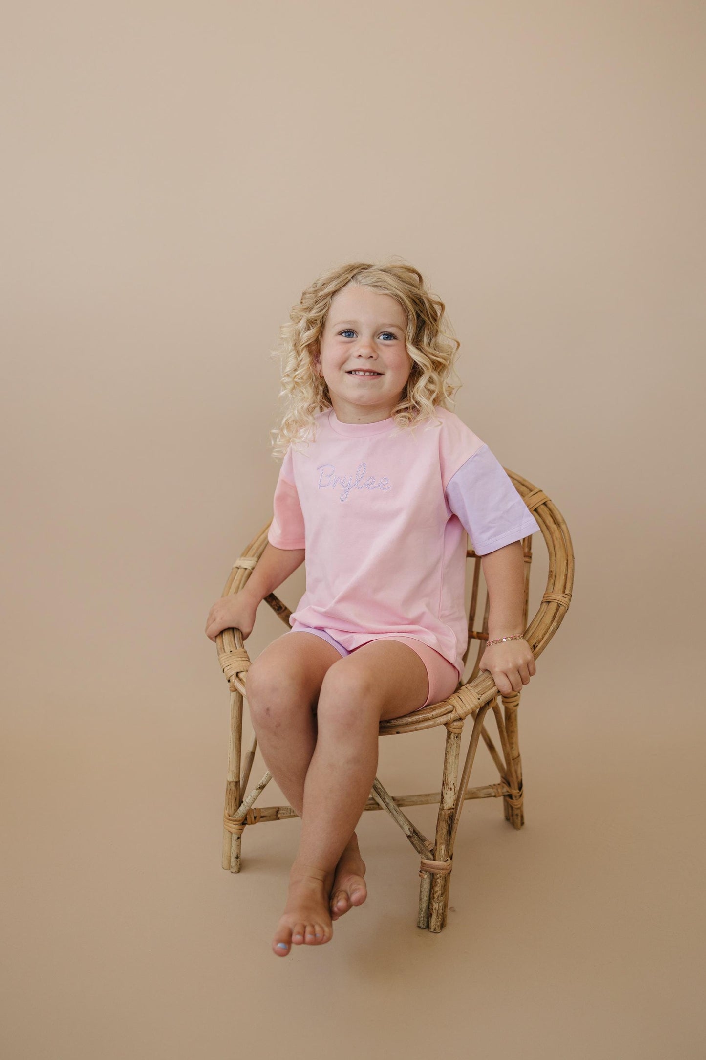 Custom Embroidered Colorblock Tee and Shorts Set