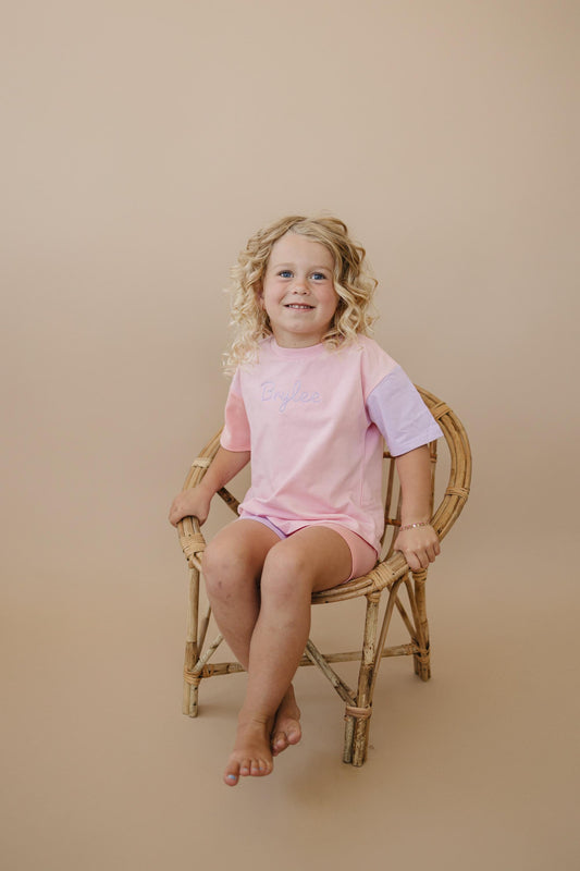 Custom Embroidered Colorblock Tee and Shorts Set