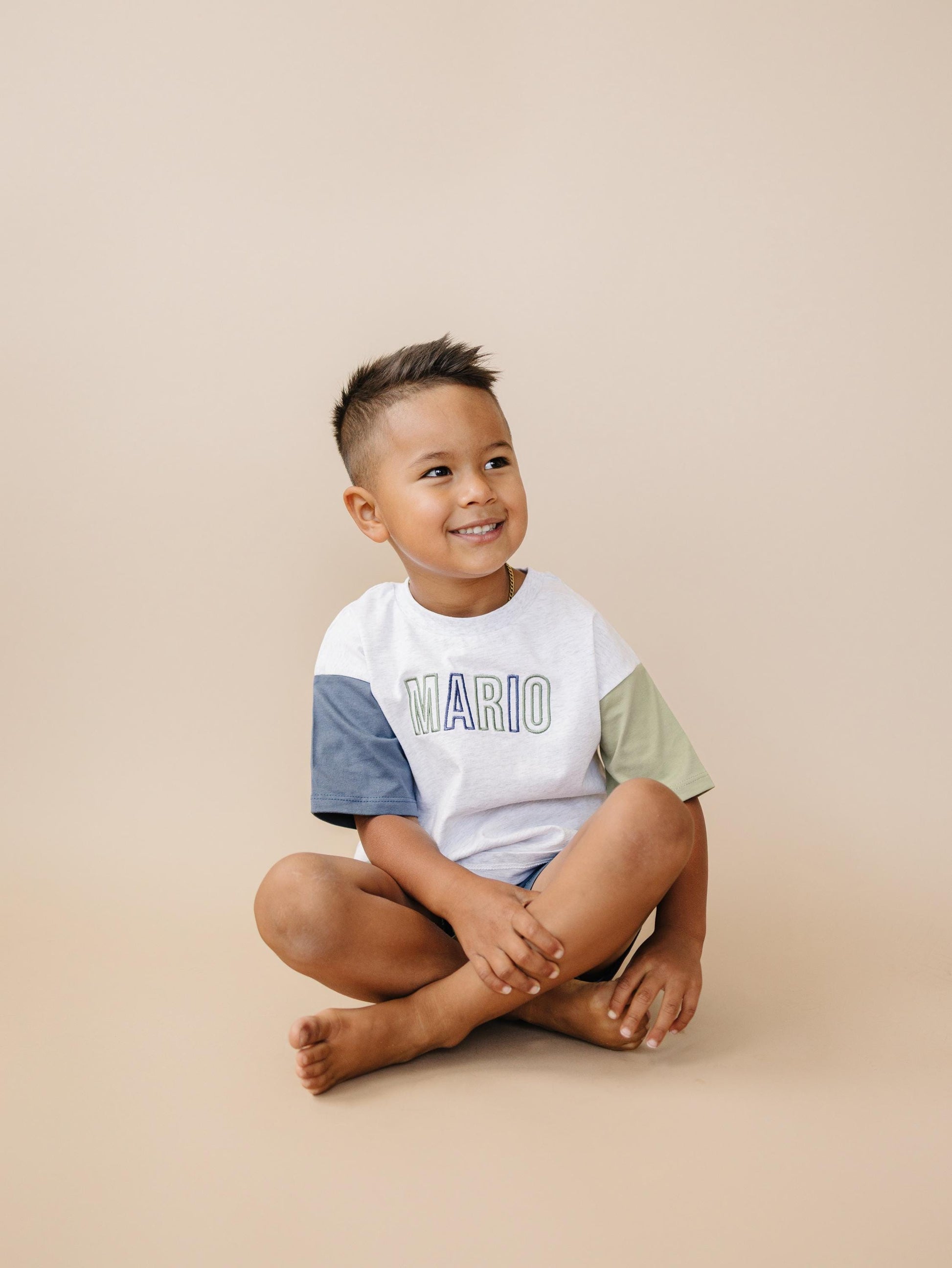 Custom Embroidery Colorblock Oversized Tee and Shorts Set