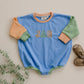 Custom Embroidered Colorblock Sweatshirt Romper - Orange Blue Green