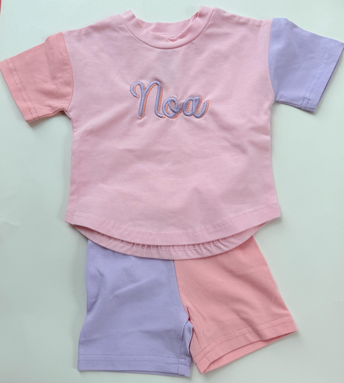 Custom Embroidered Organic Cotton Colorblock Tee and Shorts Set