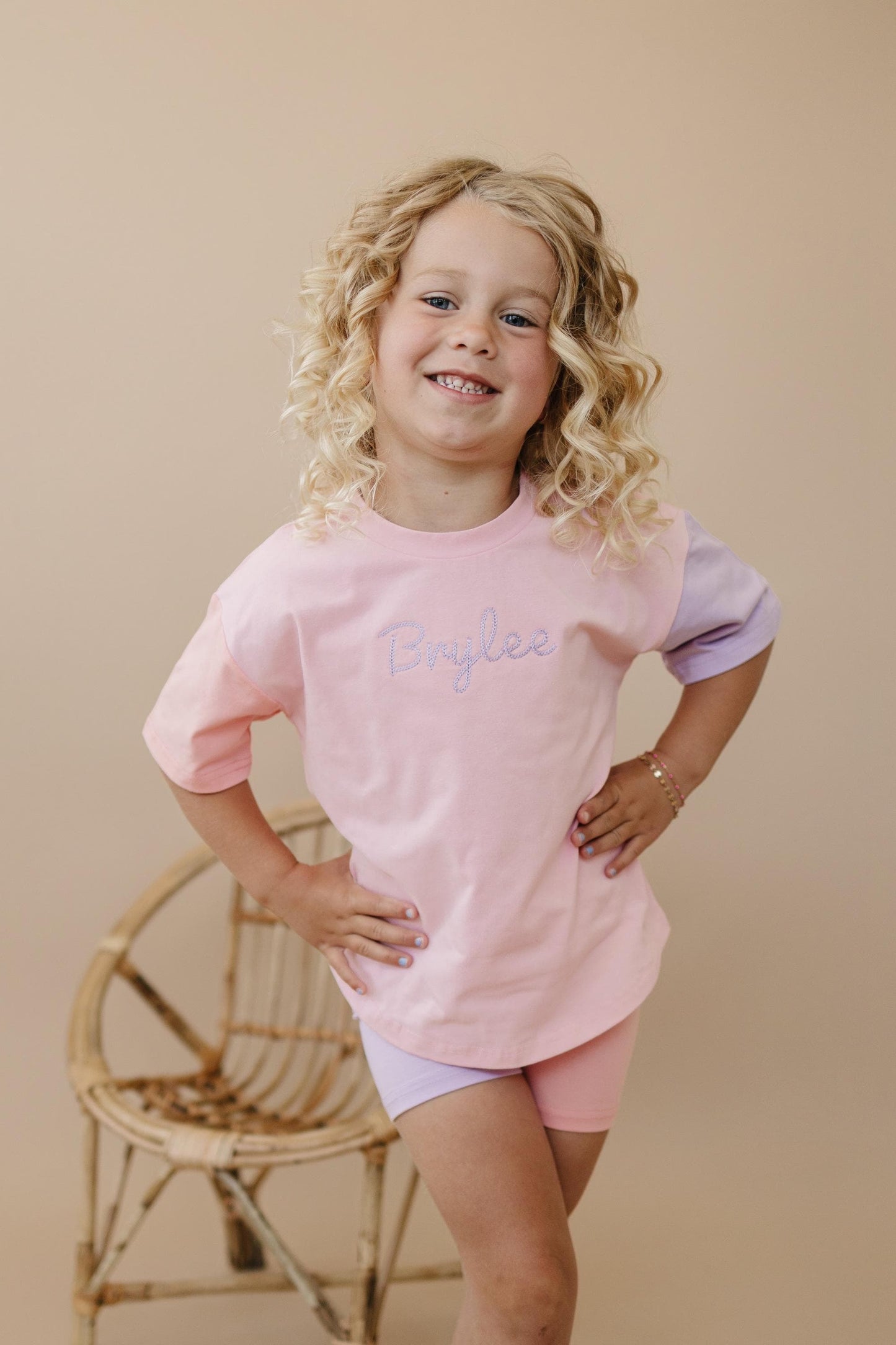 Custom Embroidered Colorblock Tee and Shorts Set