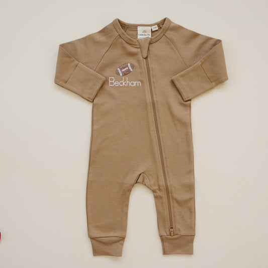 Custom Embroidered Organic Cotton Romper - Football Embroidery