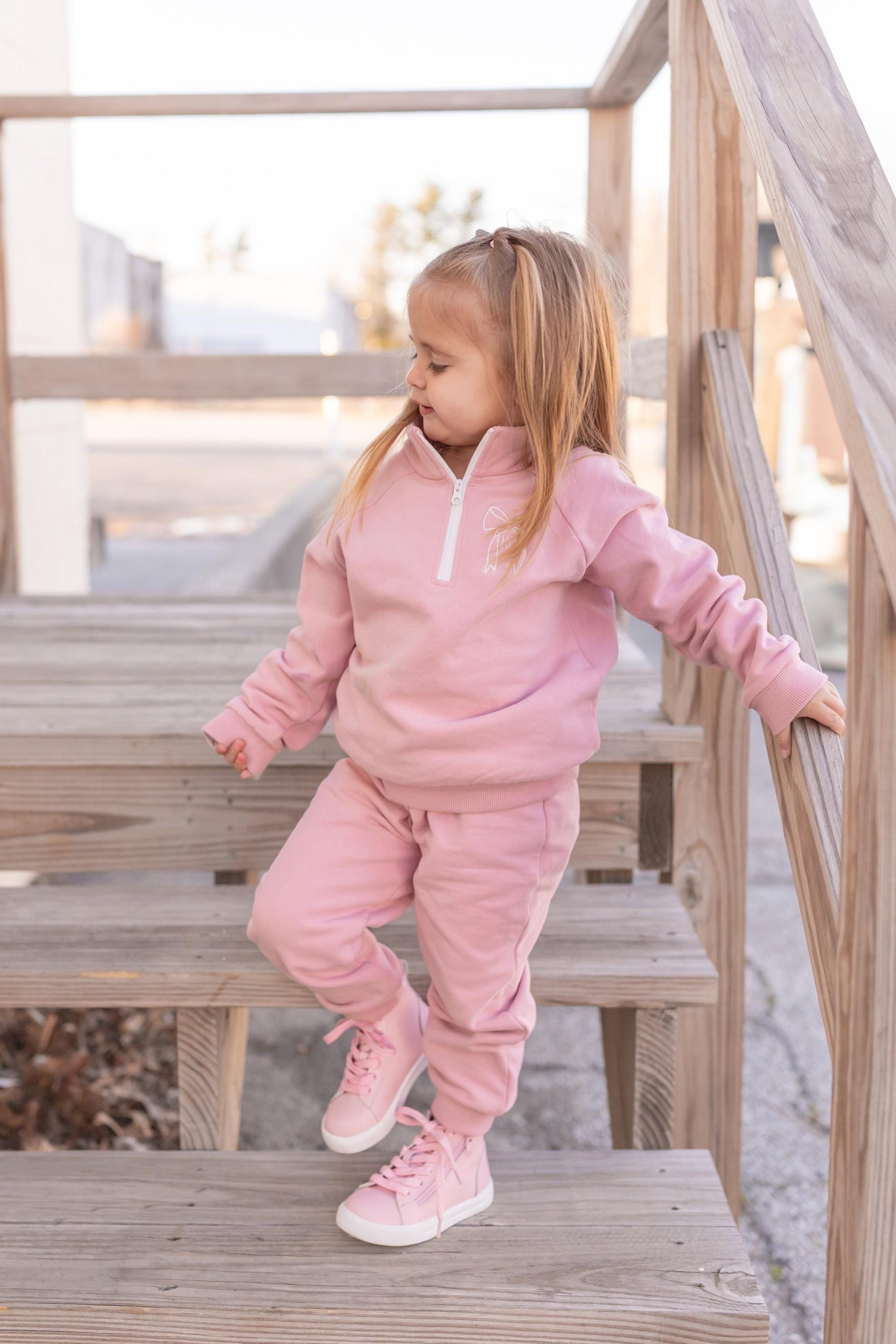 Custom Embroidered Organic Cotton Quarter Zip Set - Pink