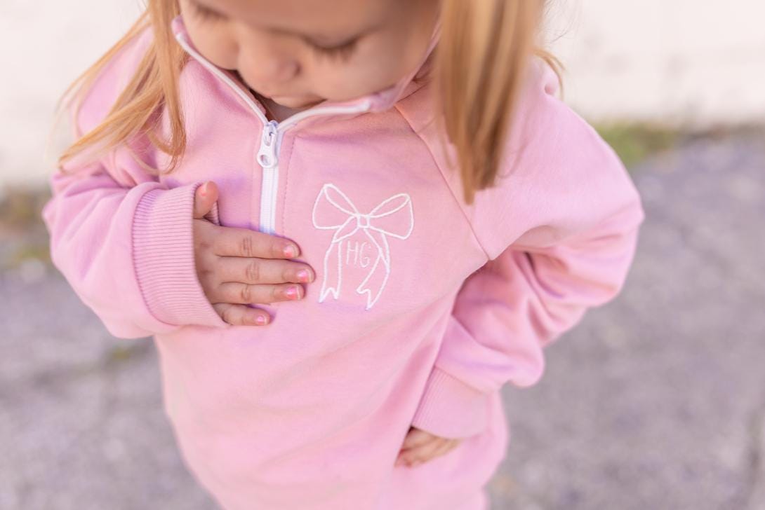 Custom Embroidered Organic Cotton Quarter Zip Set - Pink