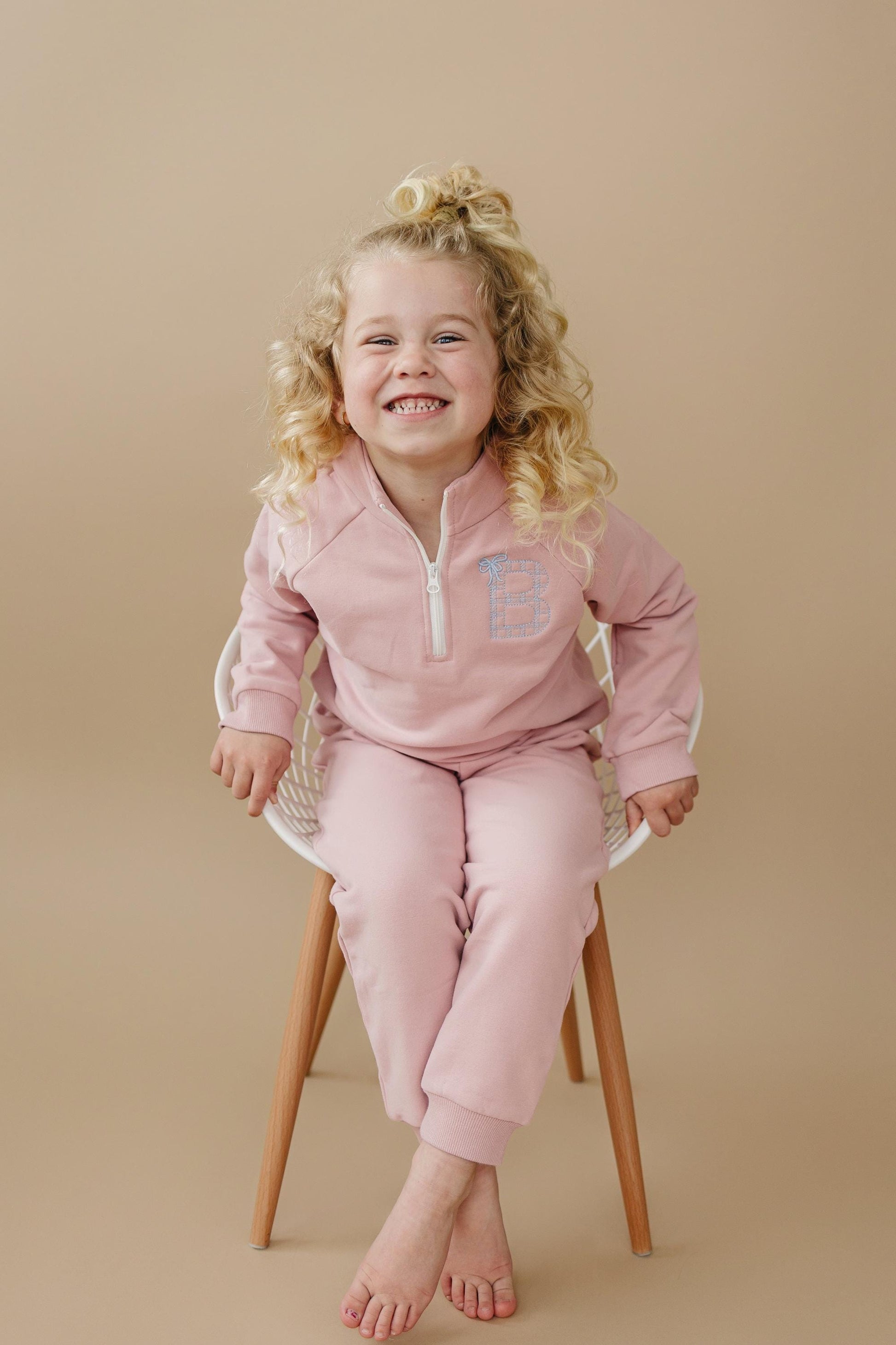 Custom Embroidered Organic Cotton Quarter Zip Set - Pink