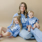 Blue Toile Applique Bow Sweatshirt Romper or Crewneck