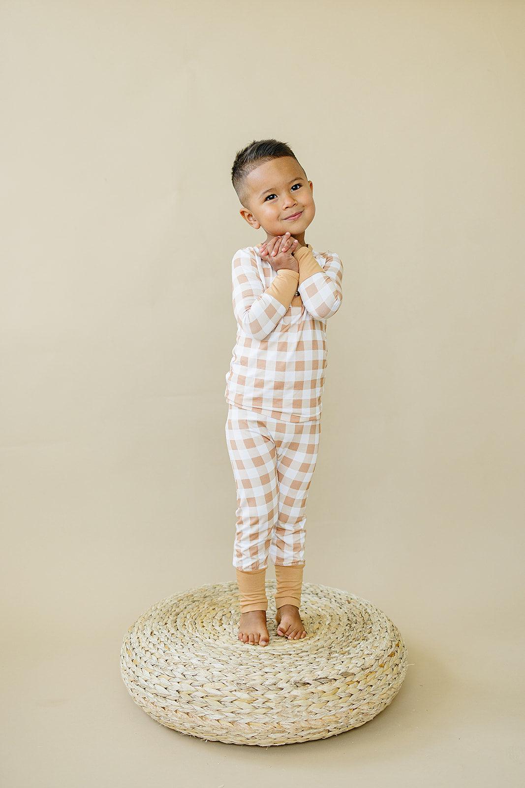 Golden Gingham 2pc Henley Bamboo Pajamas - Sizes Newborn & Up!
