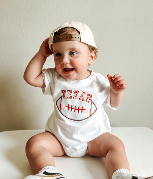 Custom Embroidered Organic Cotton T-Shirt Romper - Football Team Spirit - Custom Embroidered Oversized T-Shirt Romper - Personalized Touch