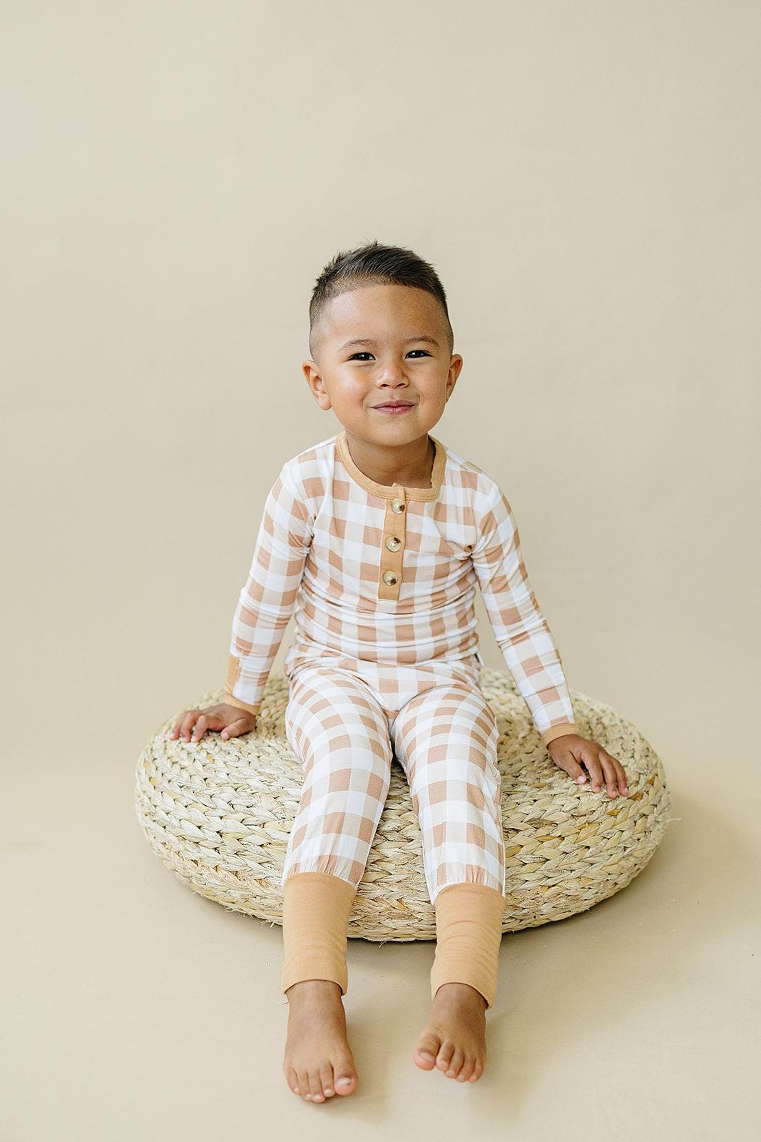 Golden Gingham 2pc Henley Bamboo Pajamas - Sizes Newborn & Up!
