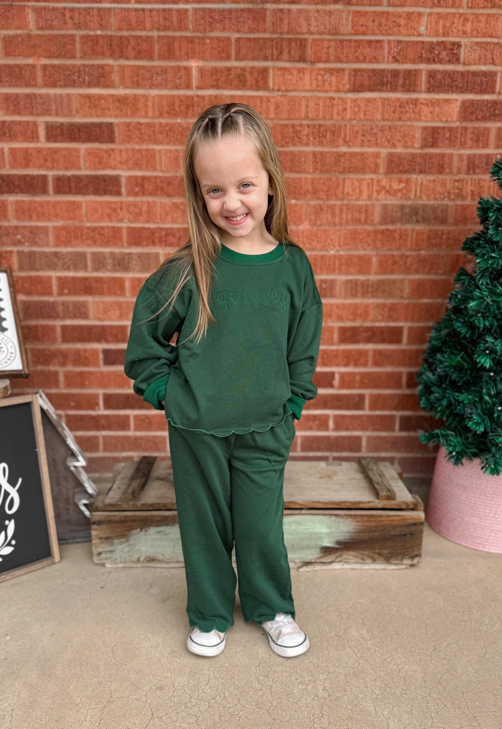 Custom Embroidered Scalloped Set - Valentine's Day Red, Cream, Green or Brown