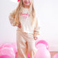 Custom Embroidered Valentine's Day Pink Bow & Hearts Scalloped Set - Cream