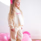 Custom Embroidered Valentine's Day Pink Bow & Hearts Scalloped Set - Cream
