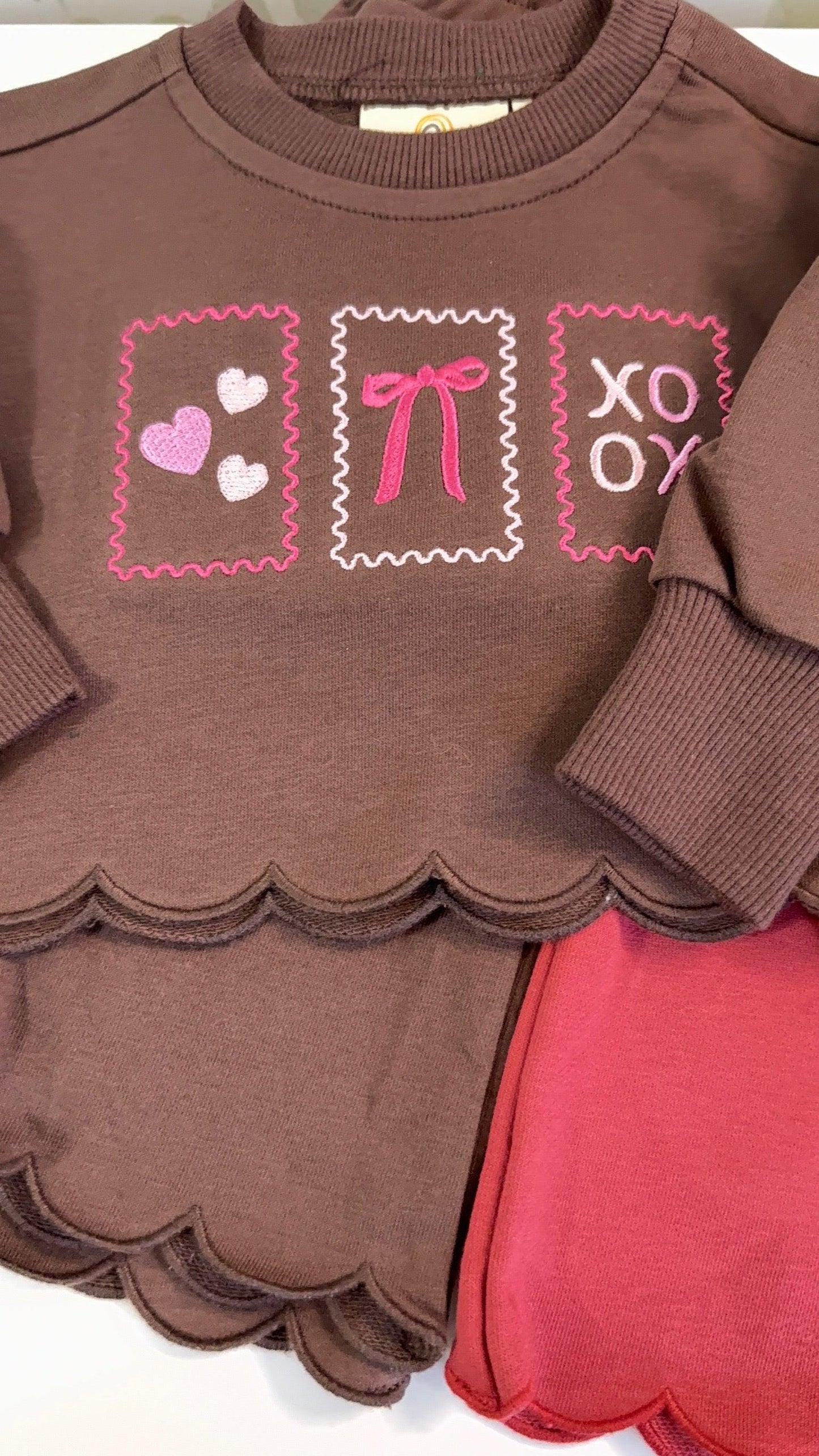 Custom Embroidered Girls Scalloped Set - Brown