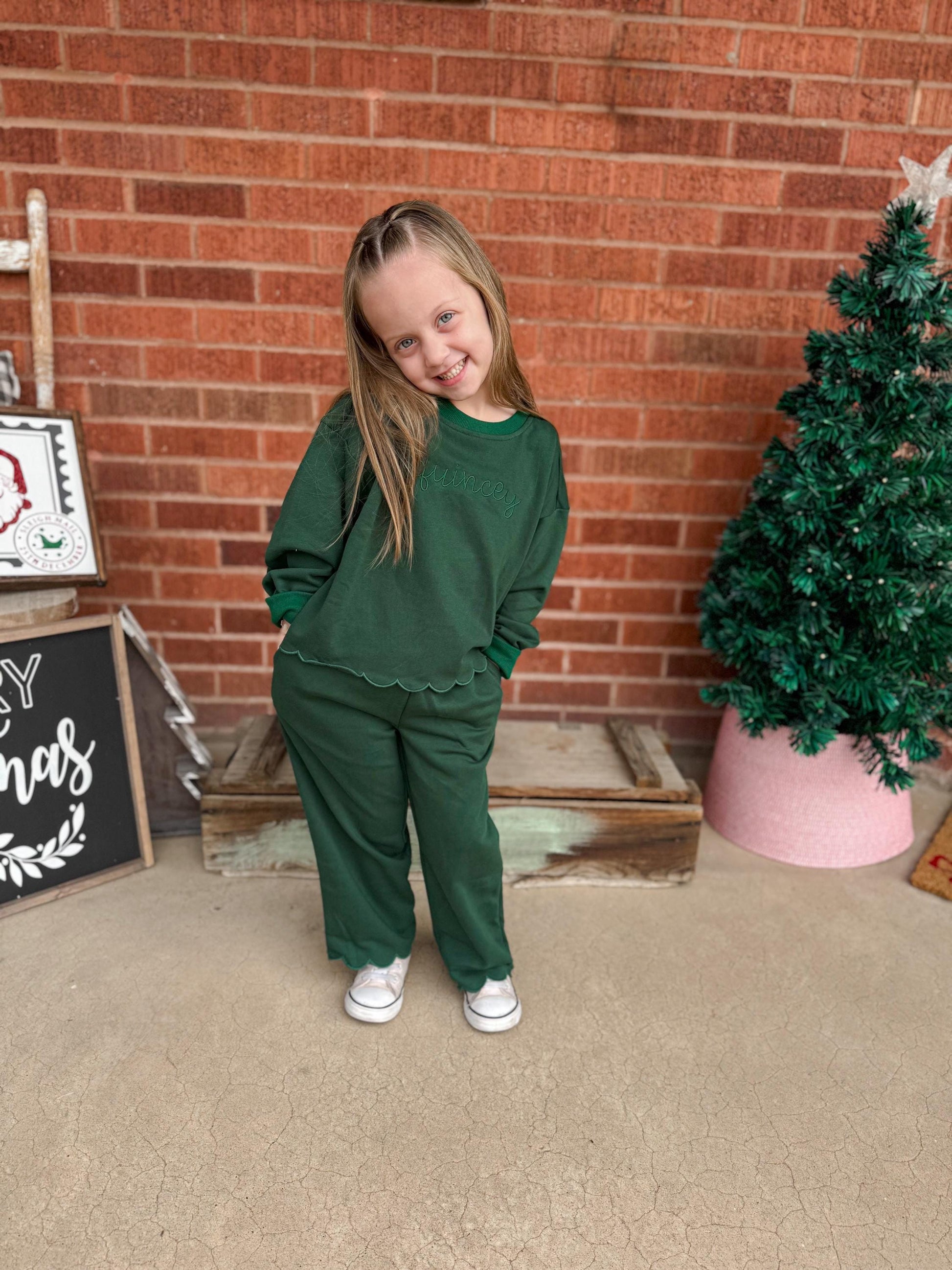 Custom Embroidered Scalloped Set - Valentine's Day Red, Cream, Green or Brown