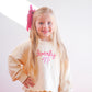 Custom Embroidered Valentine's Day Pink Bow & Hearts Scalloped Set - Cream
