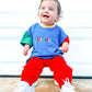 Custom Embroidered 90s Colorblock T-Shirt Romper or Oversized Tee Set - choice of bottoms