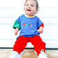 Custom Embroidered 90s Colorblock T-Shirt Romper or Oversized Tee - choice of bottoms