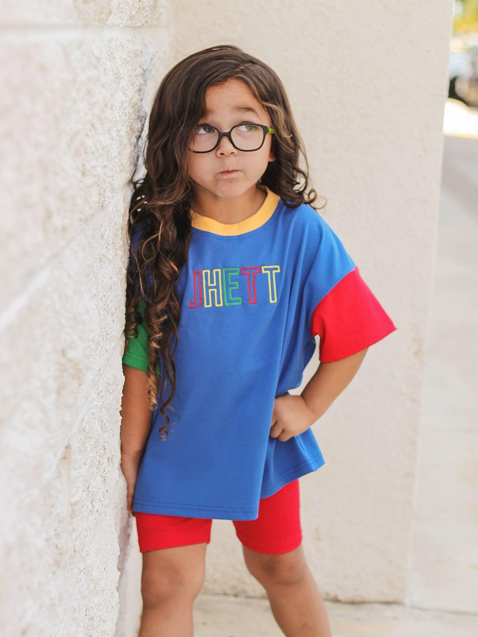 Custom Embroidered 90s Oversized Tee - optional choice of bottoms