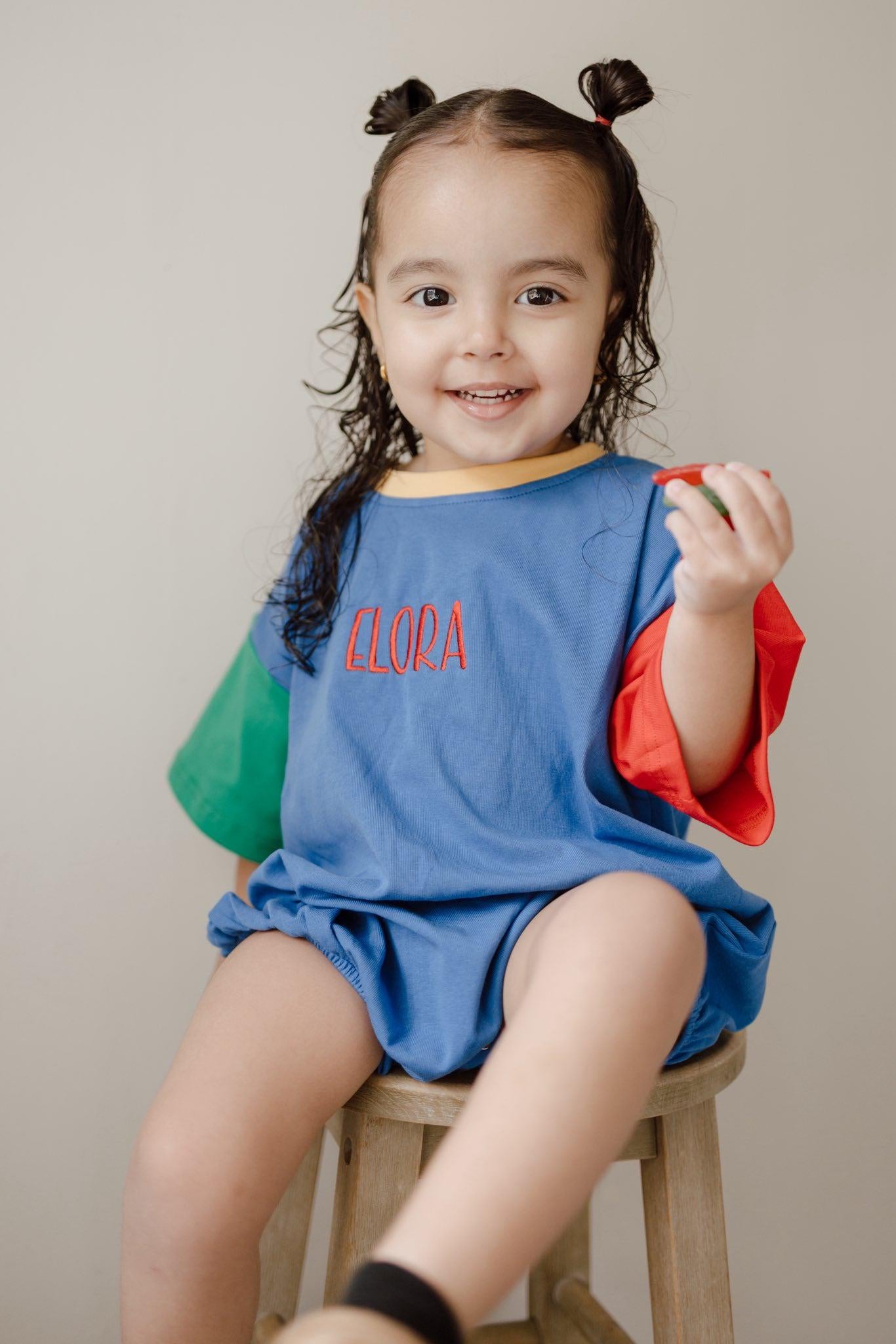 Custom Embroidered 90s Colorblock T-Shirt Romper