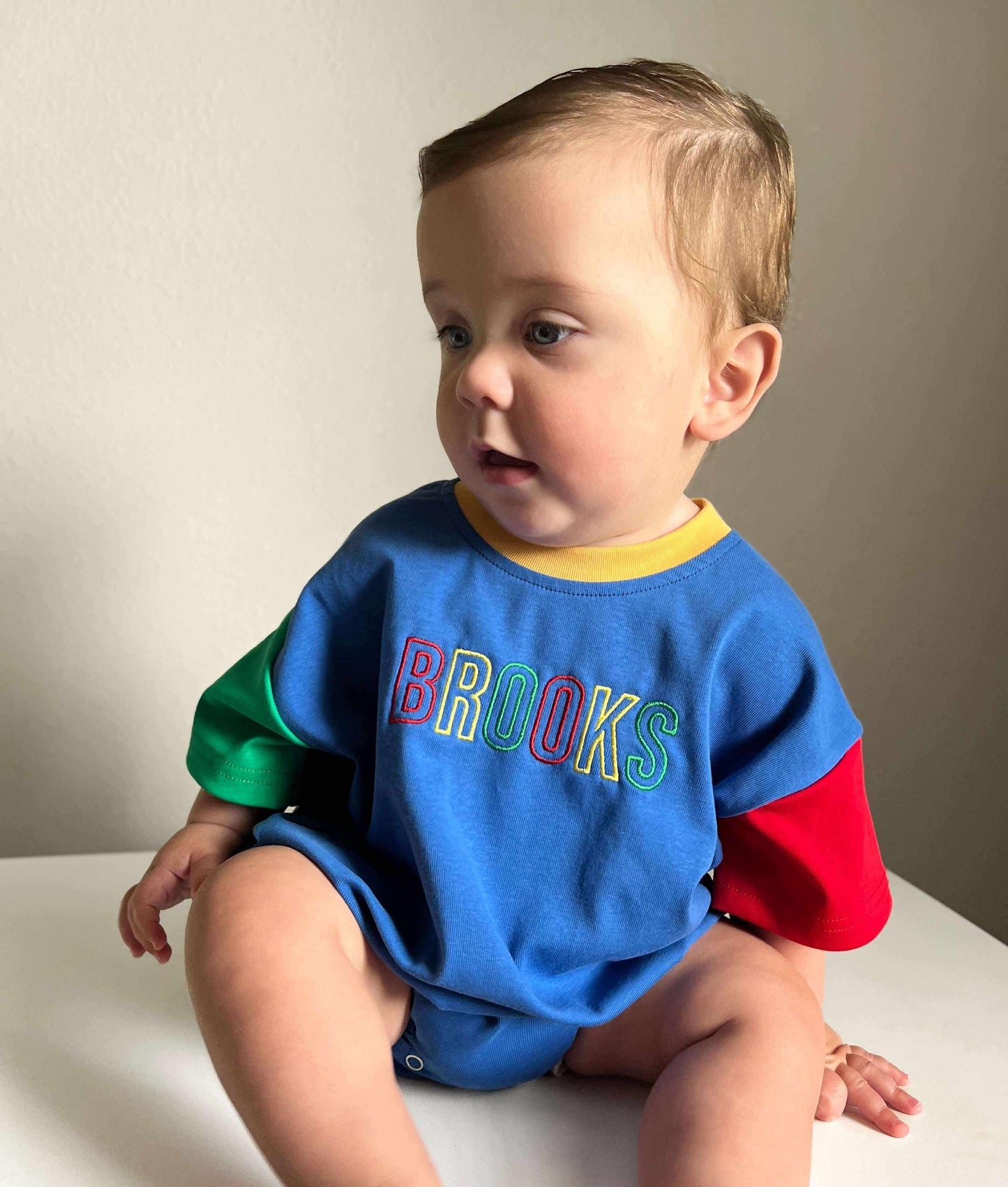Custom Embroidered 90s Colorblock T-Shirt Romper