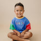 Custom Embroidered 90s Colorblock T-Shirt Romper or Oversized Tee Set - choice of bottoms
