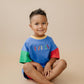Custom Embroidered 90s Colorblock T-Shirt Romper or Oversized Tee Set - choice of bottoms